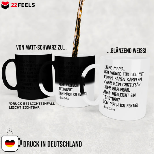 22Feels® Mama Geschenk von Sohn - Zaubertasse mit Spruch (Matt-Schwarz und Weiss, 320ml)-Farbwechsel Tasse Matt 320ml-22Feels