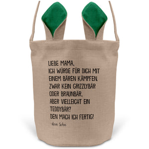 22Feels® Mama Osterkorb von Sohn Mutter mit Henkel Ostergeschenk Tragetasche Ostern Deko Osternest Körbchen Hasenohren (Beige/Grün)-Ostern Tragetasche-22Feels