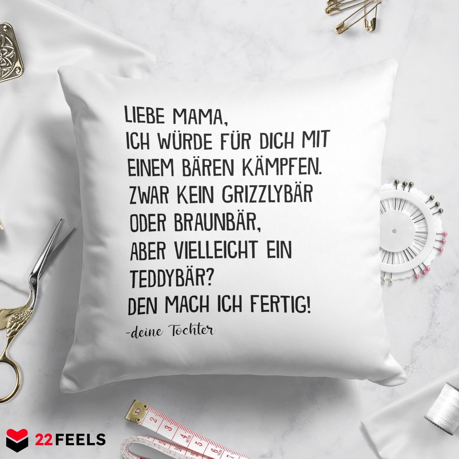 22Feels® Mama Geschenk von der Tochter - Kissen mit Spruch (Weiss 40x40cm)-Kissen Weiss 40x40-22Feels