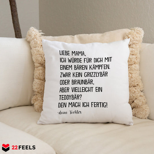 22Feels® Mama Geschenk von der Tochter - Kissen mit Spruch (Weiss 40x40cm)-Kissen Weiss 40x40-22Feels