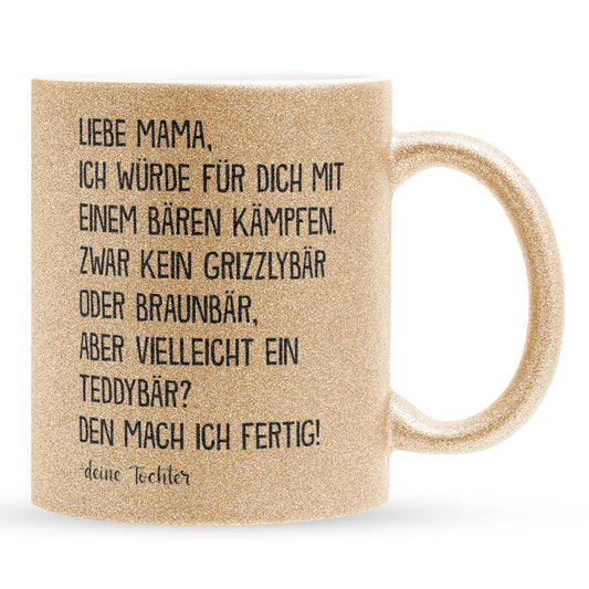 22Feels® Mama Geschenk von Tochter - Glitzertasse mit Spruch (Gold, 320ml)-Glitzertasse Gold 320ml-22Feels
