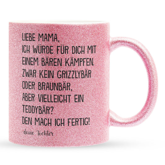 22Feels® Mama Geschenk von Tochter - Glitzertasse mit Spruch (Pink, 320ml)-Glitzertasse Pink 320ml-22Feels