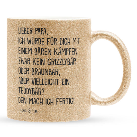 22Feels® Papa Geschenk von Sohn - Glitzertasse mit Spruch (Gold, 320ml)-Glitzertasse Gold 320ml-22Feels