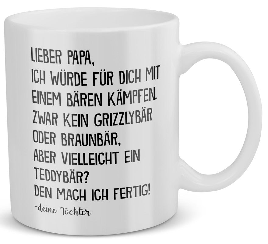22Feels® Geschenk für Papa von Tochter - Spruch: Mit Bär Kämpfen (Weiss, 320ml)-Weisse Tasse 320ml-22Feels