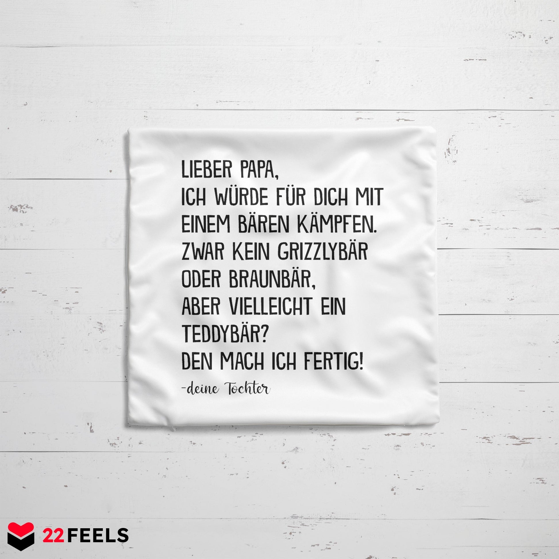 22Feels® Papa Geschenk von Tochter - Kissen mit Spruch (Weiss 40x40cm)-Kissen Weiss 40x40-22Feels