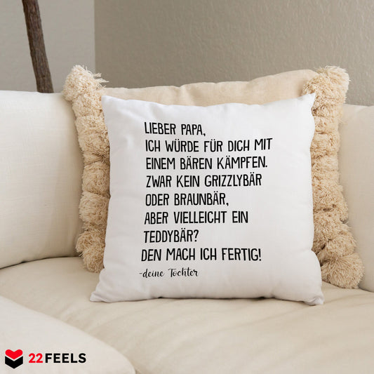 22Feels® Papa Geschenk von Tochter - Kissen mit Spruch (Weiss 40x40cm)-Kissen Weiss 40x40-22Feels