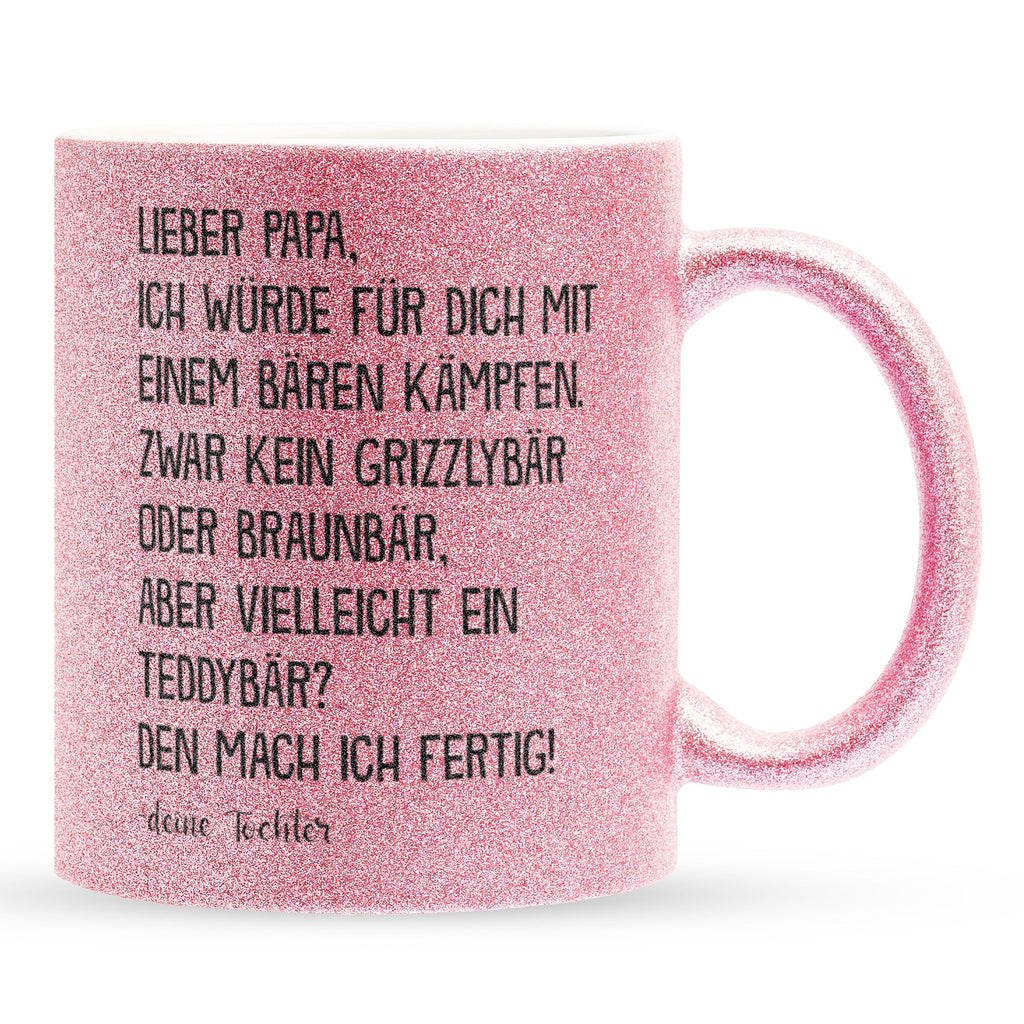 22Feels® Papa Geschenk von Tochter - Glitzertasse mit Spruch (Pink, 320ml)-Glitzertasse Pink 320ml-22Feels