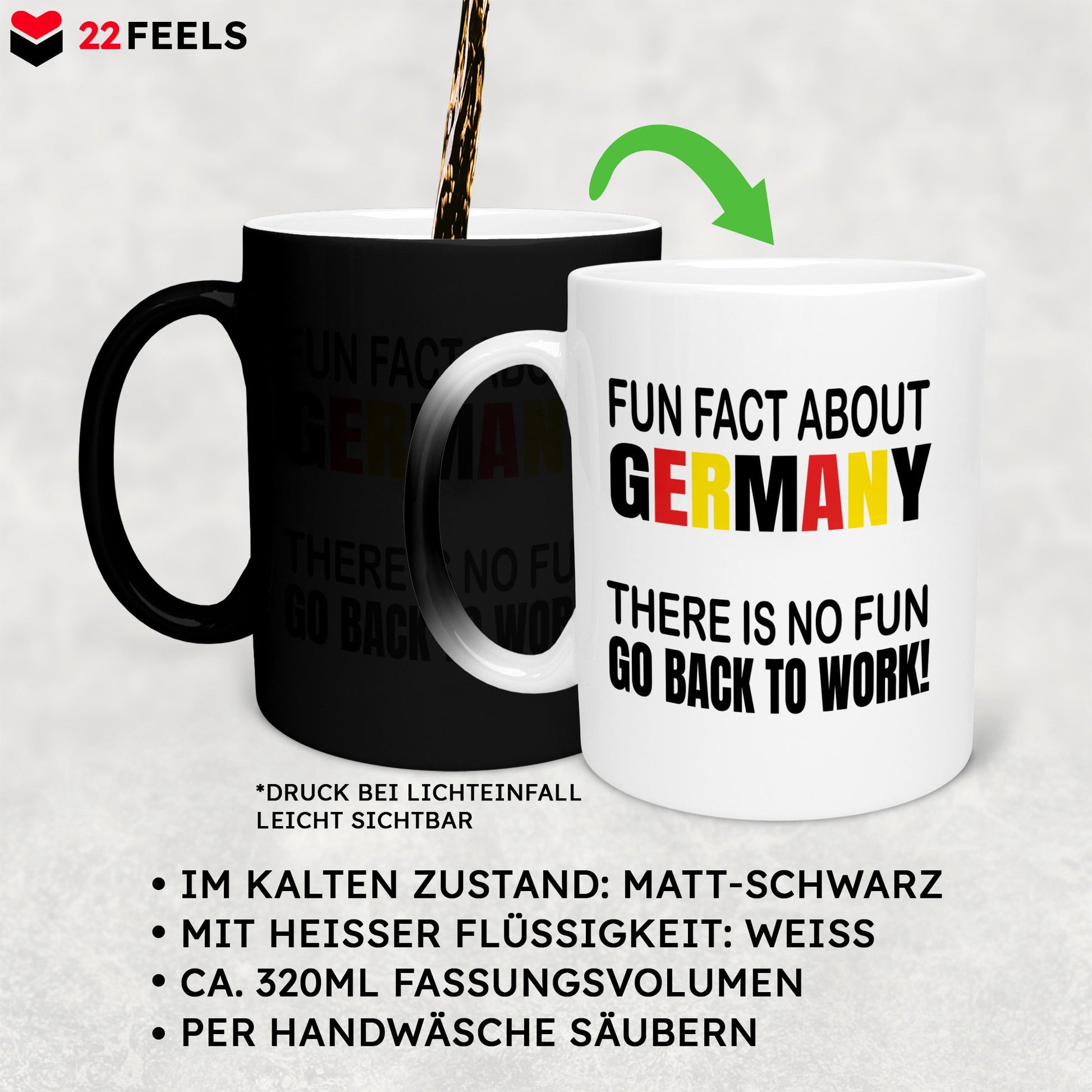 22Feels® Lustige Zaubertasse mit Spruch: - Büro Geschenkidee (Matt-Schwarz und Weiss, 320ml)-Farbwechsel Tasse Matt 320ml-22Feels