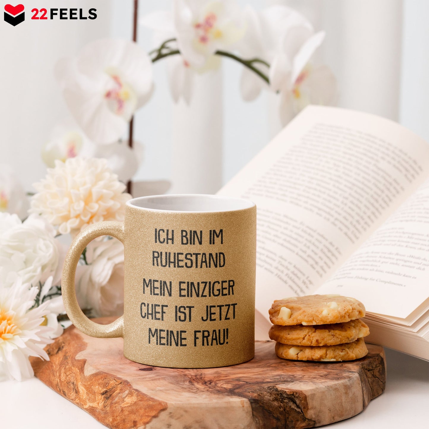 22Feels® Renteintritt Geschenk für Männer - Glitzertasse mit Spruch (Gold, 320ml)-Glitzertasse Gold 320ml-22Feels