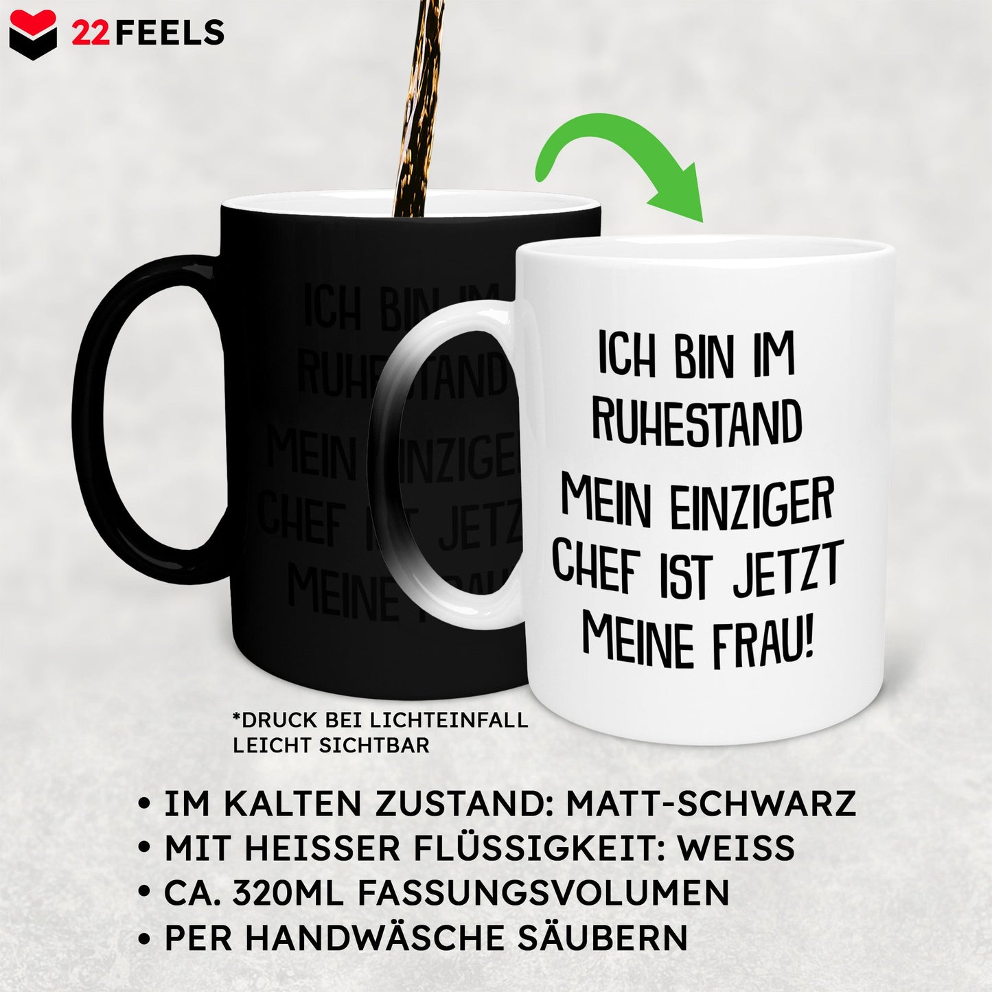 22Feels® Renteintritt Geschenk für Männer - Zaubertasse mit Spruch (Matt-Schwarz und Weiss, 320ml)-Farbwechsel Tasse Matt 320ml-22Feels
