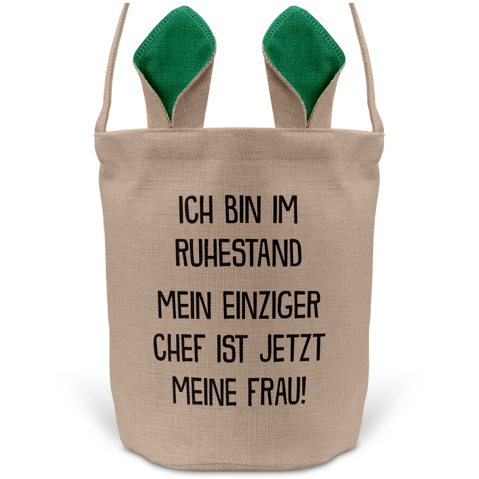 22Feels® Rentner Ehemann Rente Osterkorb mit Henkel Ostergeschenk Tragetasche Ostern Deko Osternest Körbchen Hasenohren (Beige/Grün)-Ostern Tragetasche-22Feels