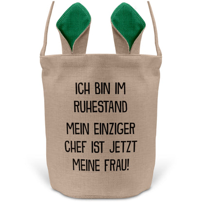 22Feels® Rentner Ehemann Rente Osterkorb mit Henkel Ostergeschenk Tragetasche Ostern Deko Osternest Körbchen Hasenohren (Beige/Grün)-Ostern Tragetasche-22Feels