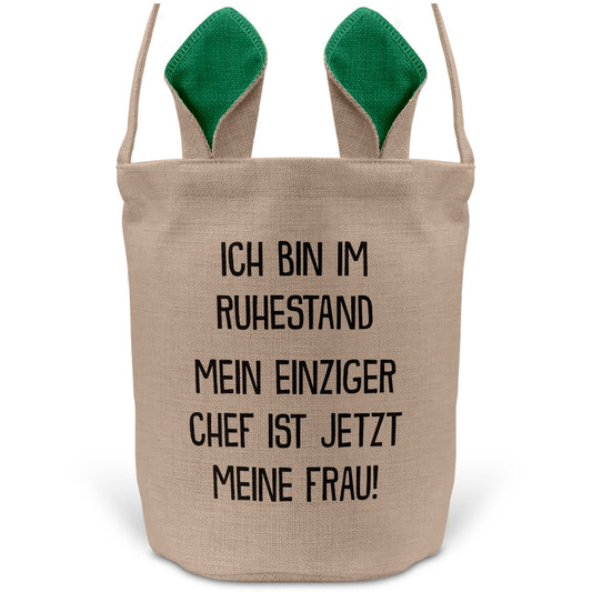 22Feels® Rentner Ehemann Rente Osterkorb mit Henkel Ostergeschenk Tragetasche Ostern Deko Osternest Körbchen Hasenohren (Beige/Grün)-Ostern Tragetasche-22Feels