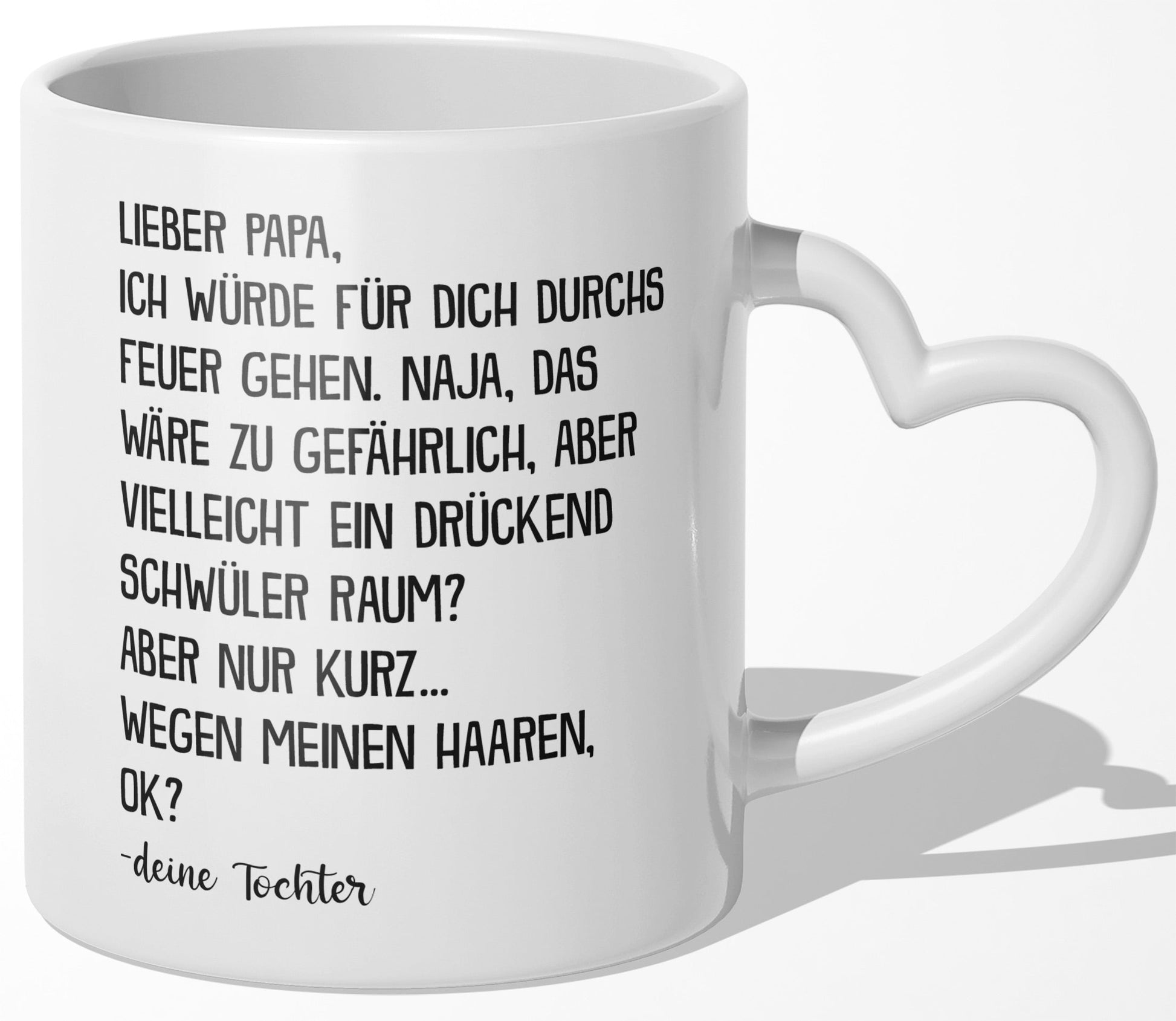 22Feels® Papa Geschenk von Tochter - Tasse mit Spruch (Herzhenkel, Weiss, 320ml)-Tasse Weiss Herzhenkel 320ml-22Feels