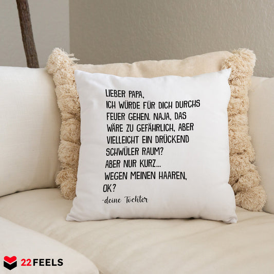 22Feels® Papa Geschenk von Tochter - Kissen mit Spruch (Weiss 40x40cm)-Kissen Weiss 40x40-22Feels