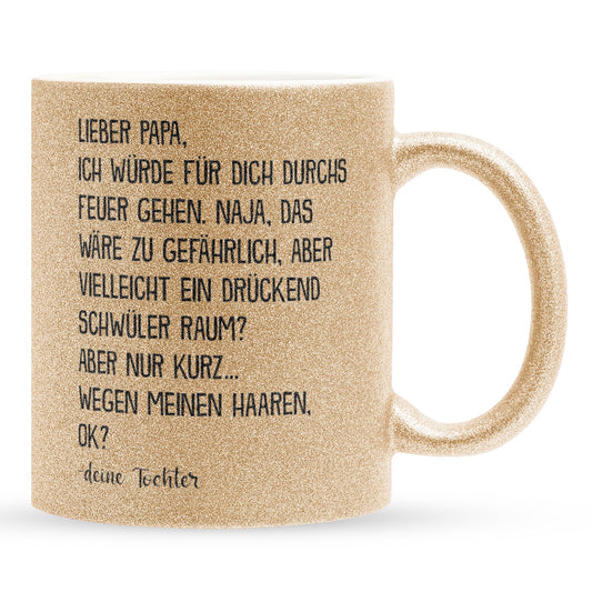 22Feels® Papa Geschenk von Tochter - Glitzertasse mit Spruch (Gold, 320ml)-Glitzertasse Gold 320ml-22Feels
