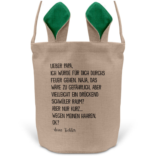 22Feels® Papa Osterkorb von Tochter Vater mit Henkel Ostergeschenk Tragetasche Ostern Deko Osternest Körbchen Hasenohren (Beige/Grün)-Ostern Tragetasche-22Feels