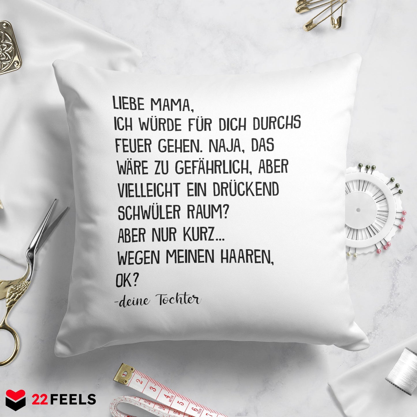22Feels® Mama Geschenk von der Tochter - Kissen mit Spruch (Weiss 40x40cm)-Kissen Weiss 40x40-22Feels