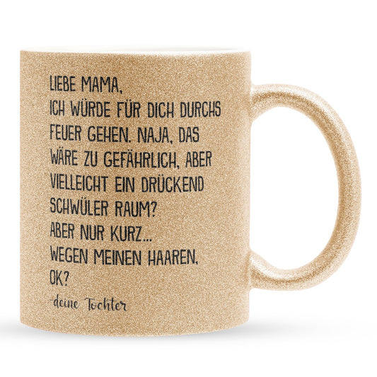 22Feels® Mama Geschenk von Tochter - Glitzertasse mit Spruch (Gold, 320ml)-Glitzertasse Gold 320ml-22Feels