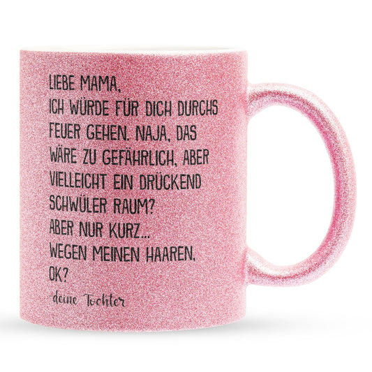 22Feels® Mama Geschenk von Tochter - Glitzertasse mit Spruch (Pink, 320ml)-Glitzertasse Pink 320ml-22Feels