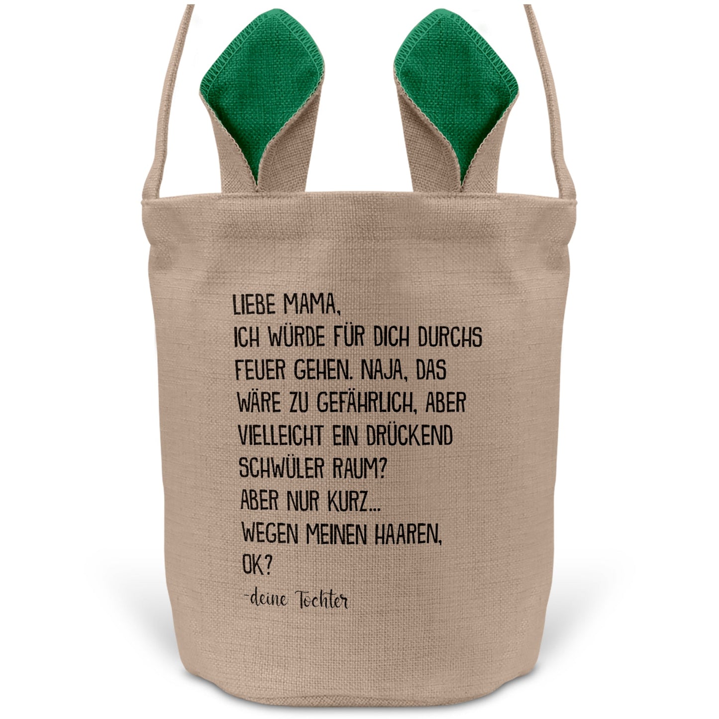 22Feels® Mama Osterkorb von Tochter Mutter mit Henkel Ostergeschenk Tragetasche Ostern Deko Osternest Körbchen Hasenohren (Beige/Grün)-Ostern Tragetasche-22Feels