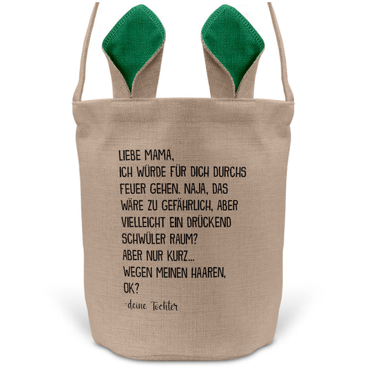 22Feels® Mama Osterkorb von Tochter Mutter mit Henkel Ostergeschenk Tragetasche Ostern Deko Osternest Körbchen Hasenohren (Beige/Grün)-Ostern Tragetasche-22Feels