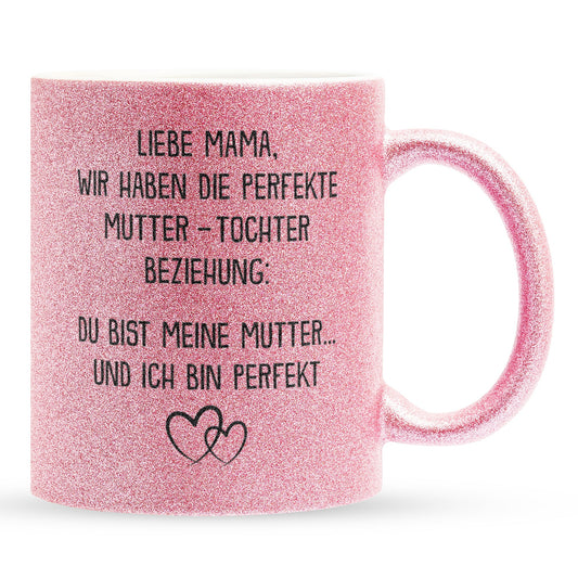 22Feels® Mama Geschenk von Tochter - Glitzertasse mit Spruch (Pink, 320ml)-Glitzertasse Pink 320ml-22Feels