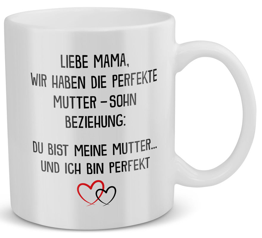 22Feels® Geschenk für Mama von Sohn - Tasse mit Spruch: Ich Bin Nicht Perfekt (Weiss, 320ml)-Weisse Tasse 320ml-22Feels