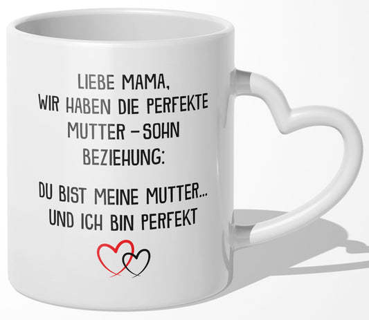 22Feels® Mama Geschenk von Sohn - Tasse mit Spruch (Herzhenkel, Weiss, 320ml)-Tasse Weiss Herzhenkel 320ml-22Feels