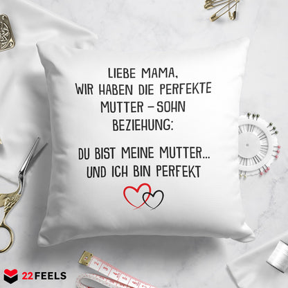 22Feels® Mama Geschenk vom Sohn - Kissen mit Spruch (Weiss 40x40cm)-Kissen Weiss 40x40-22Feels