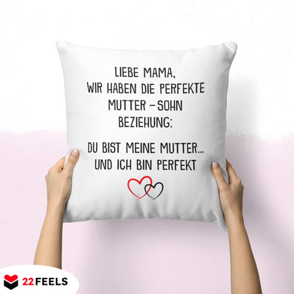 22Feels® Mama Geschenk vom Sohn - Kissen mit Spruch (Weiss 40x40cm)-Kissen Weiss 40x40-22Feels