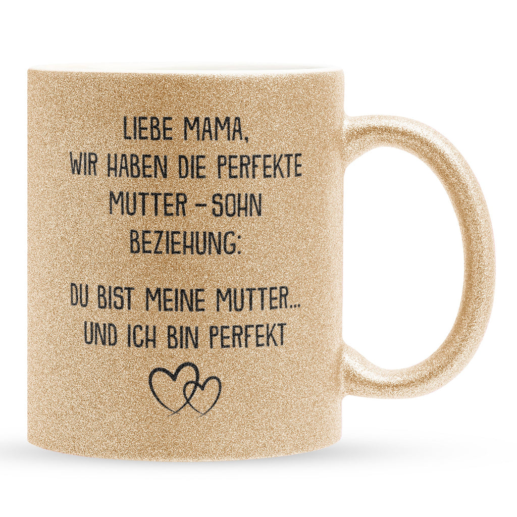 22Feels® Mama Geschenk von Sohn - Glitzertasse mit Spruch (Gold, 320ml)-Glitzertasse Gold 320ml-22Feels