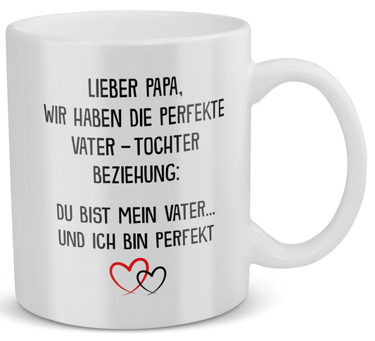 22Feels® Geschenk für Papa von Tochter - Spruch: Ich Bin Perfekt (Weiss, 320ml)-Weisse Tasse 320ml-22Feels