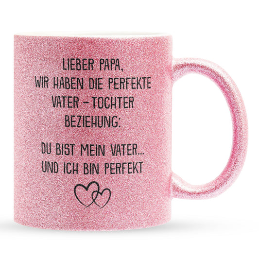 22Feels® Papa Geschenk von Tochter - Glitzertasse mit Spruch (Pink, 320ml)-Glitzertasse Pink 320ml-22Feels