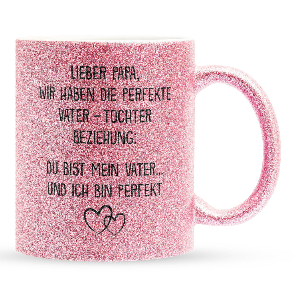 22Feels® Papa Geschenk von Tochter - Glitzertasse mit Spruch (Pink, 320ml)-Glitzertasse Pink 320ml-22Feels