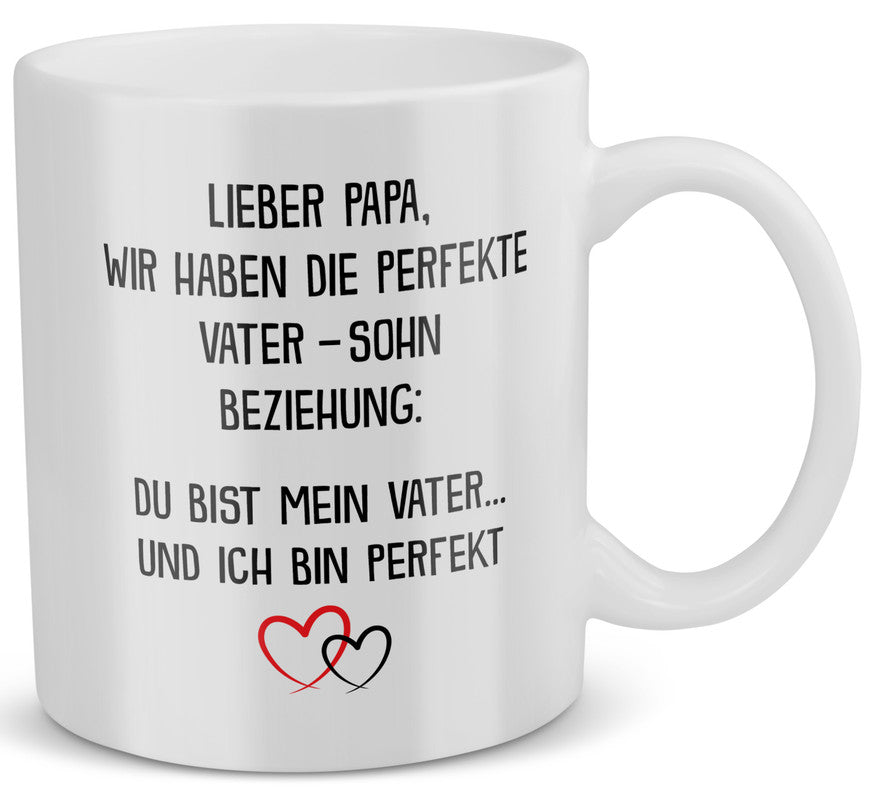 22Feels® Geschenk für Papa von Sohn - Spruch: Ich Bin Perfekt (Weiss, 320ml)-Weisse Tasse 320ml-22Feels