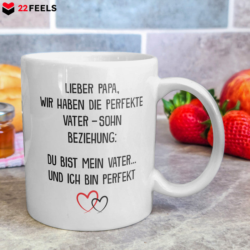 22Feels® Geschenk für Papa von Sohn - Spruch: Ich Bin Perfekt (Weiss, 320ml)-Weisse Tasse 320ml-22Feels