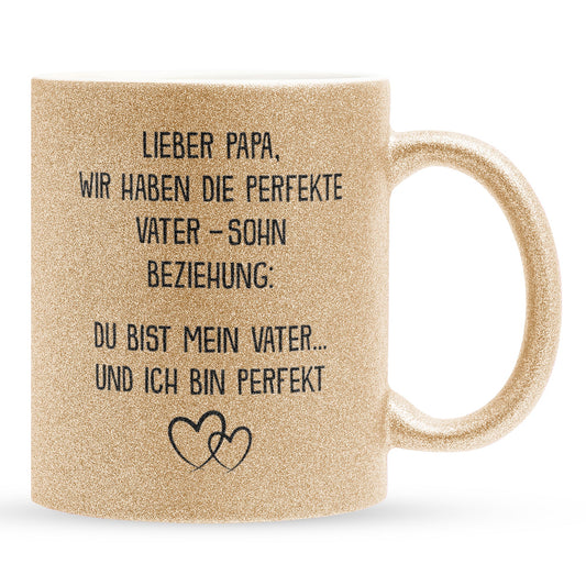 22Feels® Papa Geschenk von Sohn - Glitzertasse mit Spruch (Gold, 320ml)-Glitzertasse Gold 320ml-22Feels
