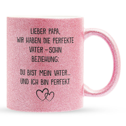 22Feels® Papa Geschenk von Sohn - Glitzertasse mit Spruch (Pink, 320ml)-Glitzertasse Pink 320ml-22Feels