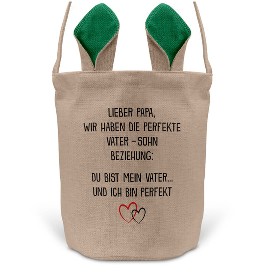 22Feels® Papa Osterkorb von Sohn Vater mit Henkel Ostergeschenk Tragetasche Ostern Deko Osternest Körbchen Hasenohren (Beige/Grün)-Ostern Tragetasche-22Feels