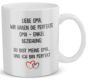 22Feels® Geschenk für Oma von Enkel - Tasse mit Spruch: Ich Bin Perfekt (Weiss, 320ml)-Weisse Tasse 320ml-22Feels