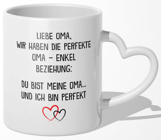 22Feels® Oma Geschenk von Enkel - Tasse mit Spruch: Zirkus (Herzhenkel, Weiss, 320ml)-Tasse Weiss Herzhenkel 320ml-22Feels