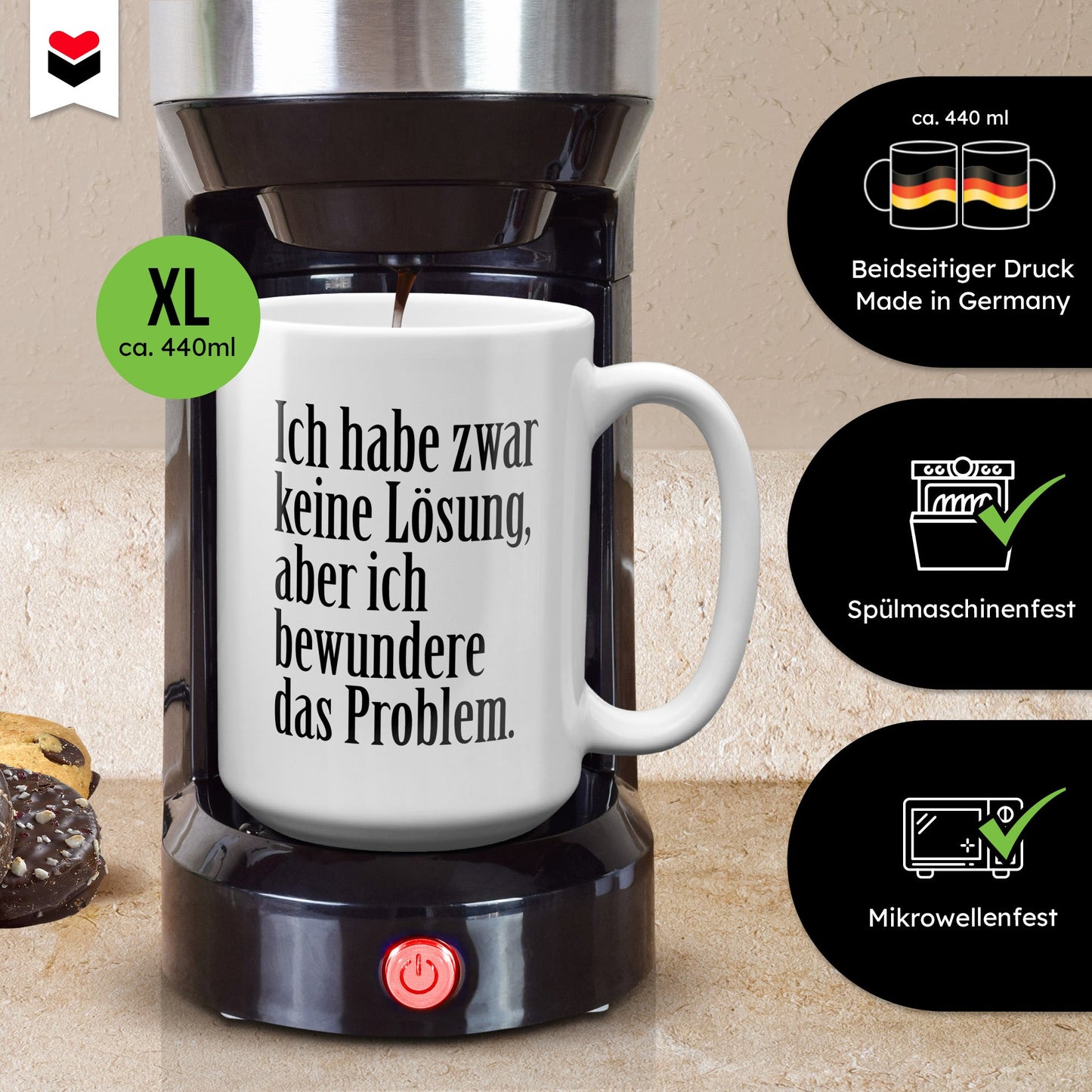 22Feels® Lustige XL Tasse mit Spruch: Ich habe zwar keine Lösung - Büro Geschenkidee (Weiss, 440ml)-Weisse XL Tasse 440ml-22Feels