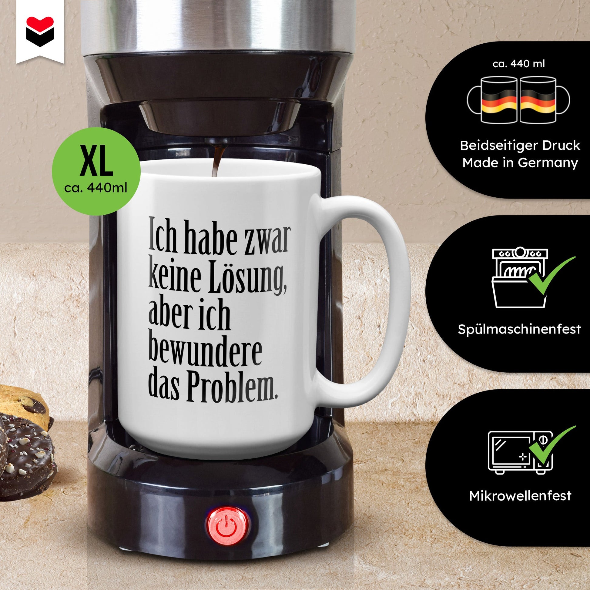 22Feels® Lustige XL Tasse mit Spruch: Ich habe zwar keine Lösung - Büro Geschenkidee (Weiss, 440ml)-Weisse XL Tasse 440ml-22Feels