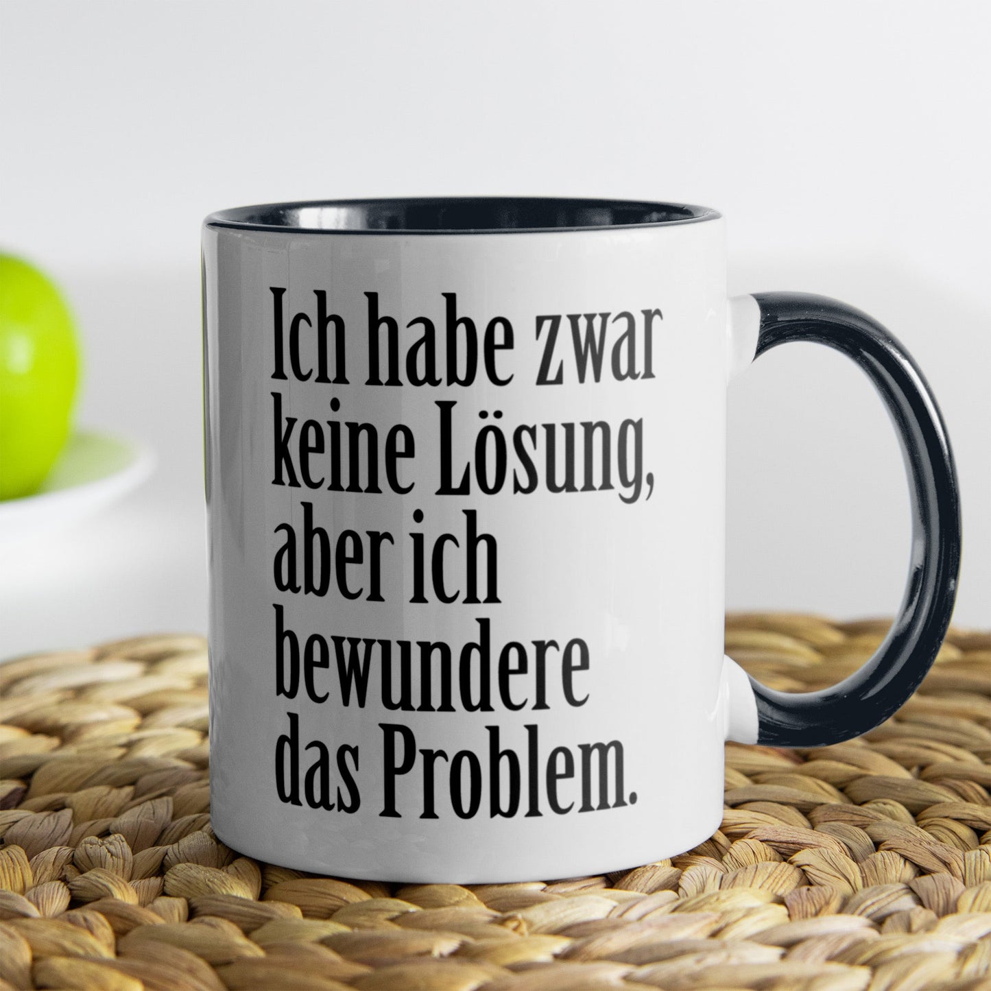 22Feels® Lustige Tasse mit Spruch: Ich habe zwar keine Lösung - Büro Geschenkidee (Weiss-Schwarz, 320ml)-TwoTone Tasse Weiss-Schwarz 320ml-22Feels