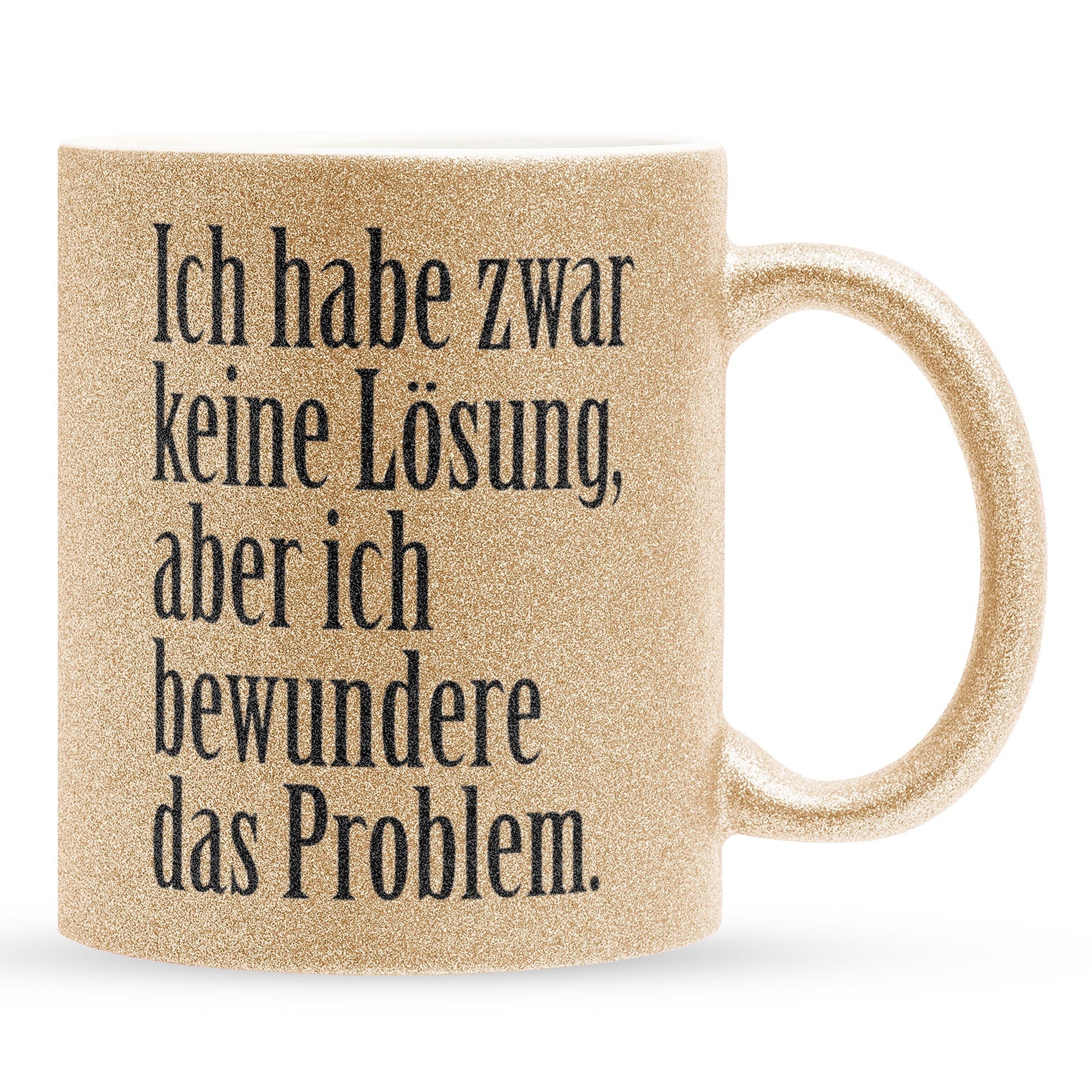 22Feels® Lustige Glitzertasse mit Spruch: Ich habe zwar keine Lösung - Büro Geschenkidee (Gold, 320ml)-Glitzertasse Gold 320ml-22Feels