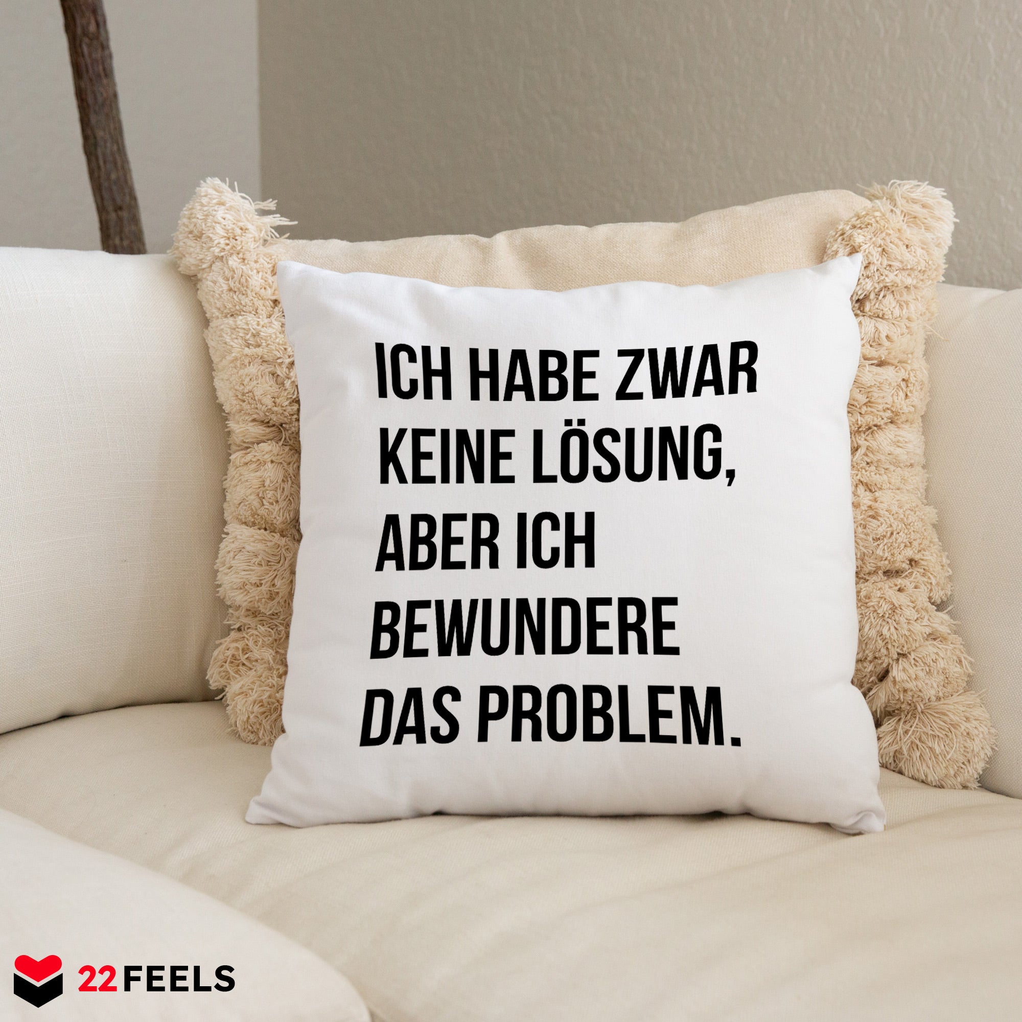 22Feels® Lustiges Kissen mit Spruch: Ich habe zwar keine Lösung - Büro Geschenkidee (Weiss 40x40cm)-Kissen Weiss 40x40-22Feels