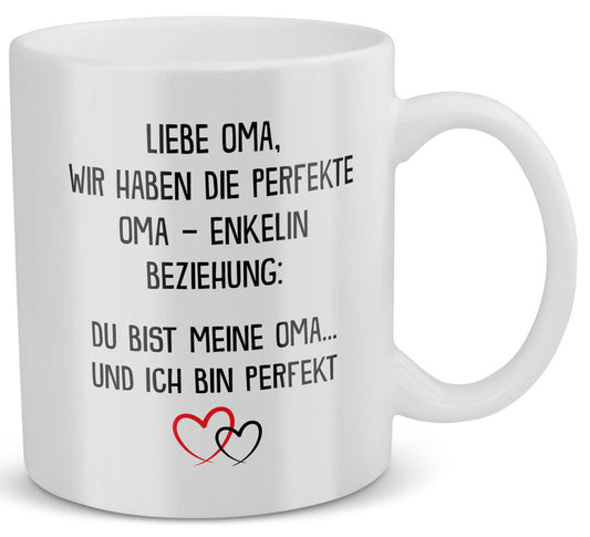 22Feels® Geschenk für Oma von Enkelin - Tasse mit Spruch: Ich Bin Perfekt (Weiss, 320ml)-Weisse Tasse 320ml-22Feels