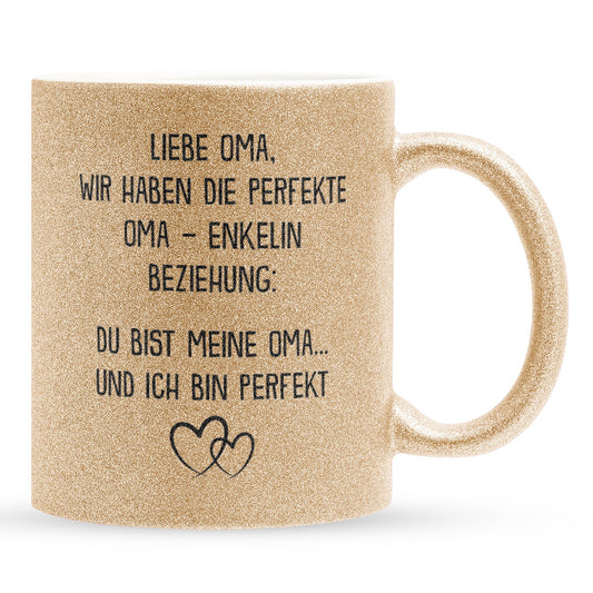 22Feels® Oma Geschenk von Enkelin - Glitzertasse mit Spruch (Gold, 320ml)-Glitzertasse Gold 320ml-22Feels