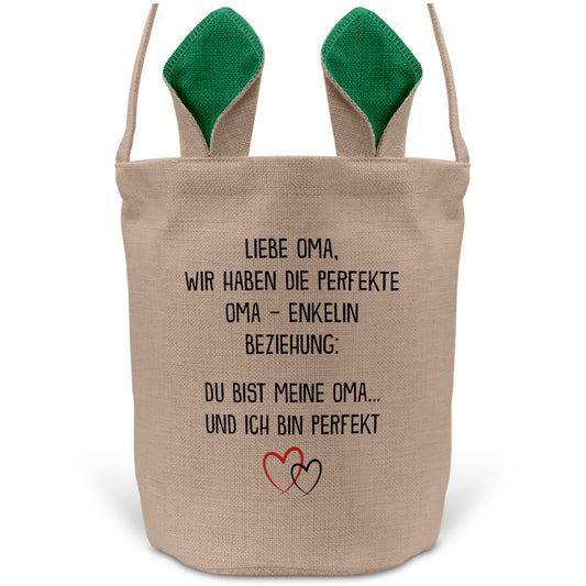 22Feels® Oma Osterkorb von Enkelin Grossmutter mit Henkel Ostergeschenk Tragetasche Ostern Deko Osternest Körbchen Hasenohren (Beige/Grün)-Ostern Tragetasche-22Feels